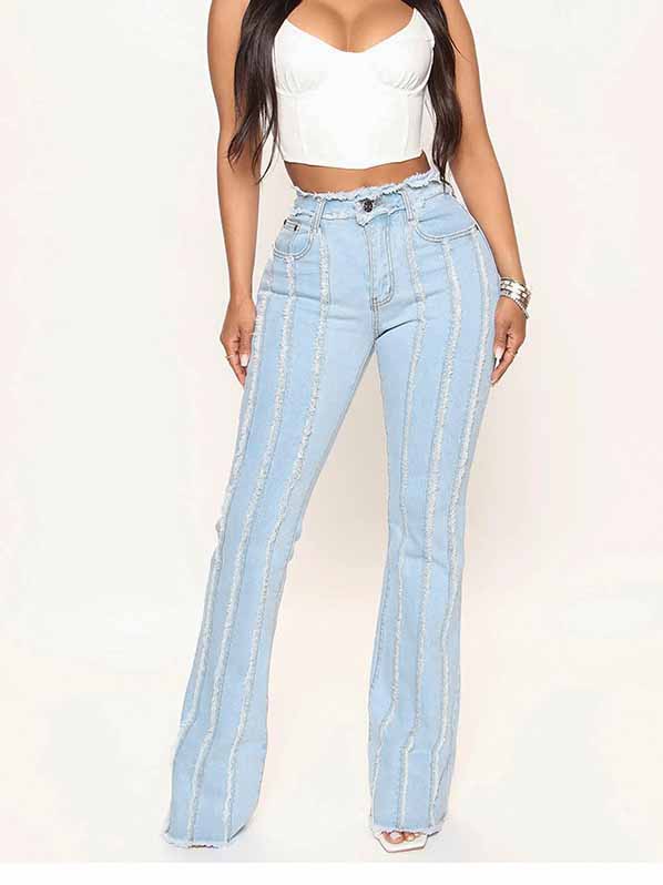 Pantalon Jean Décontracté Taille Haute à Jambes Larges