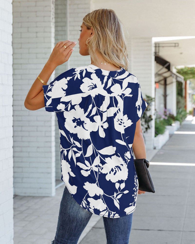 Short Sleeve V Neck Loose Blouse Top