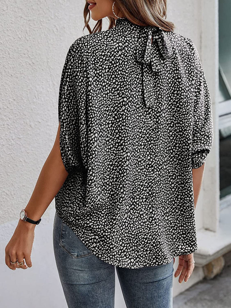 Elegant O-Neck Short Sleeve Printed Loose Blouse Top