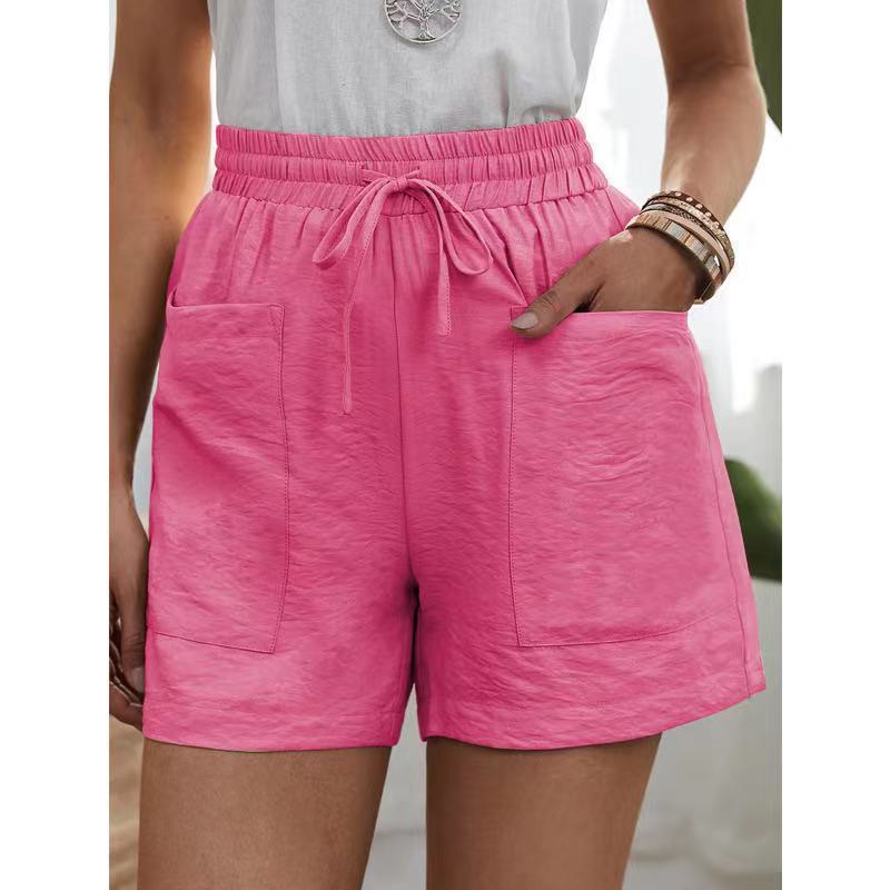 Short Couleur Unie Taille Haute Poche Cordon de Serrage