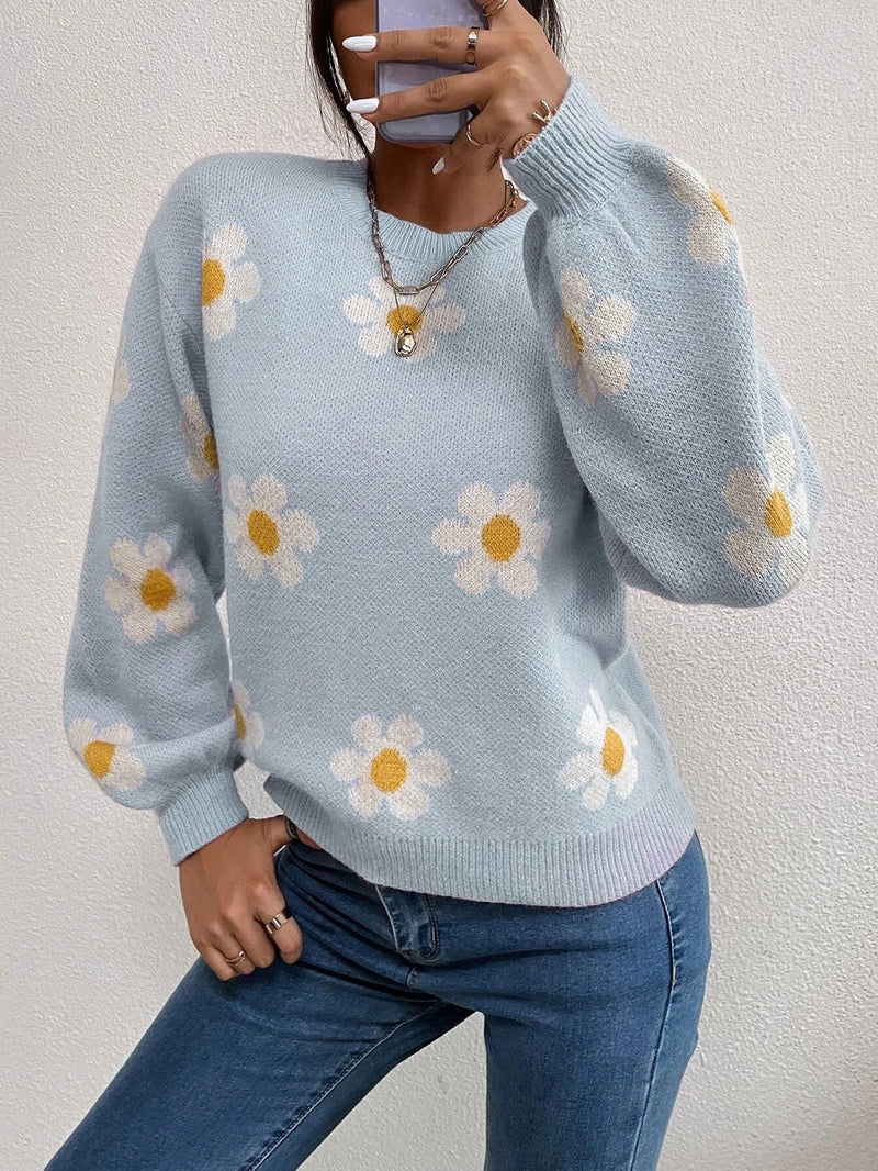 Sweatshirt Couleur Unie Col Rond Floral