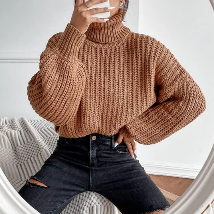 Loose Turtle Neck Knitted Long Sleeve Sweater