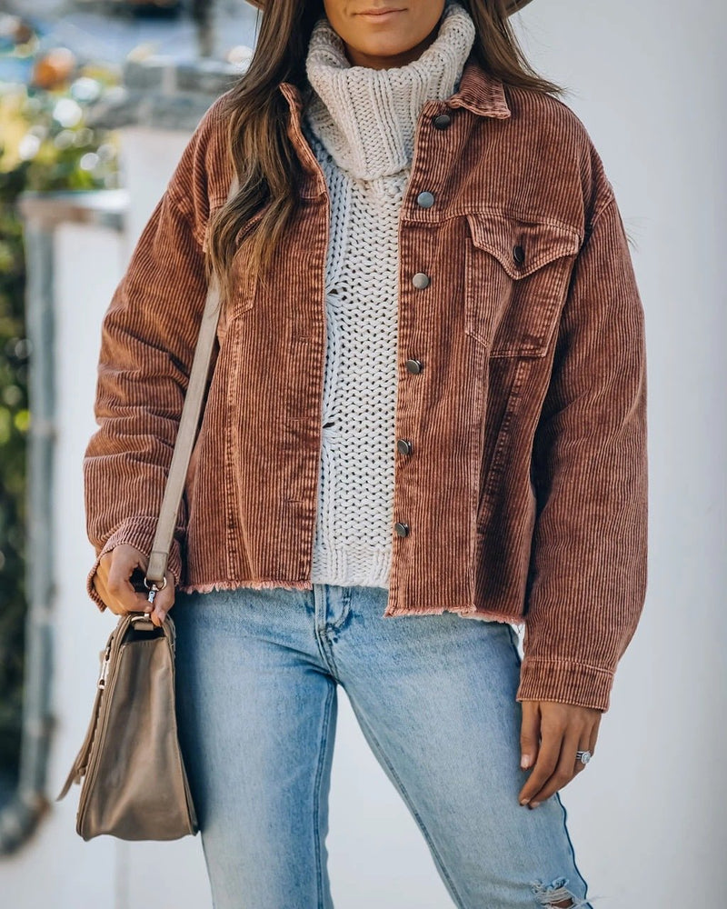 Veste-chemise Boutonnée en Velours Côtelé