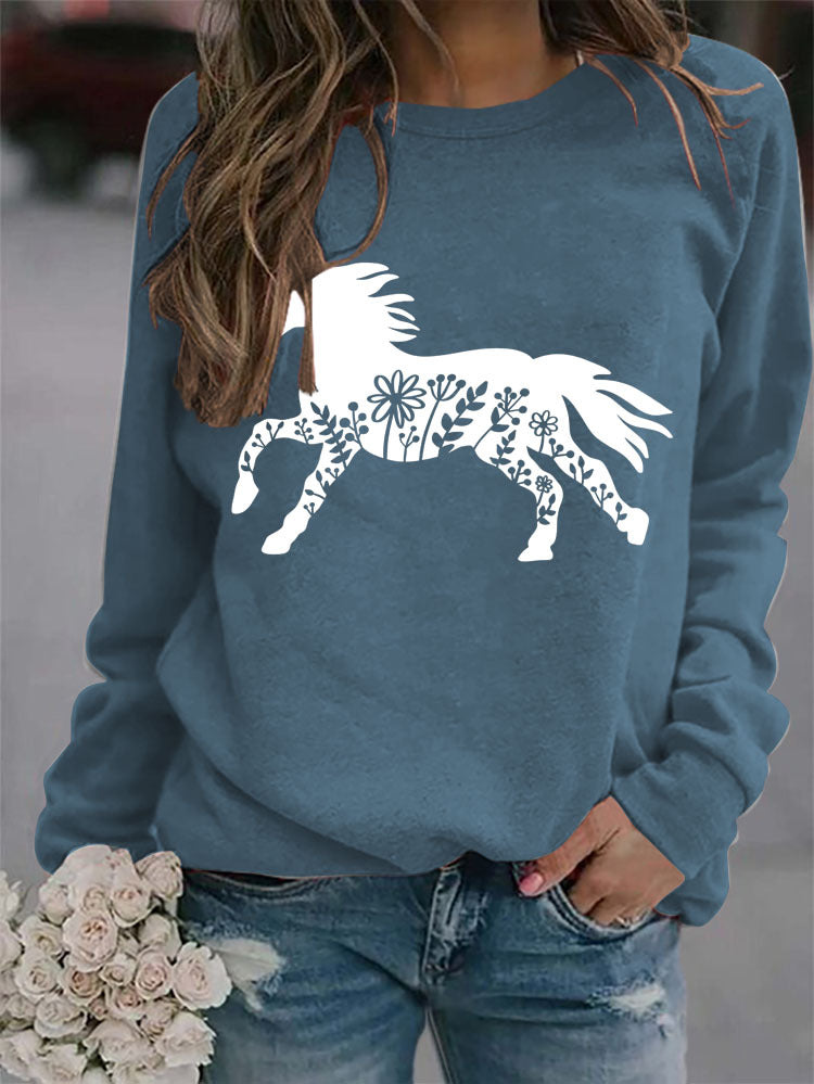 Crew Neck Long Sleeve Animal Print Sweatshirt