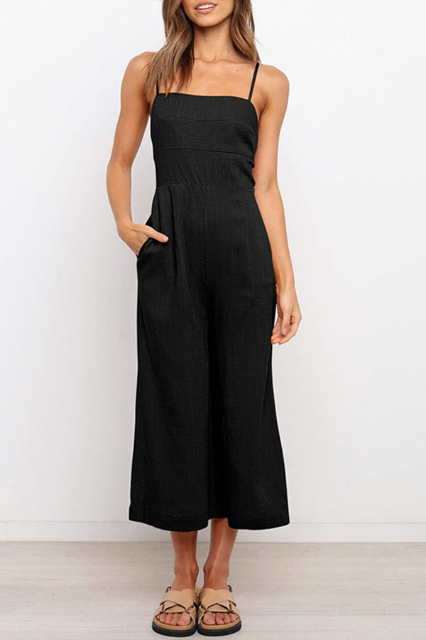 Solid Tie Backless Cropped Jumpsuits