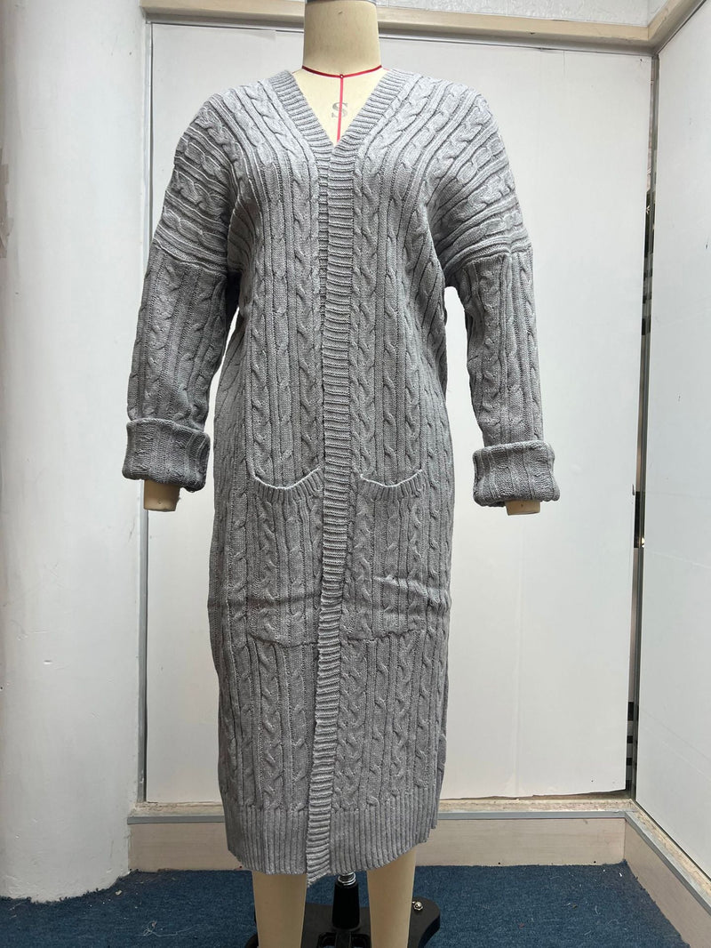 Knitted Open Front Long Sleeve Cardigan