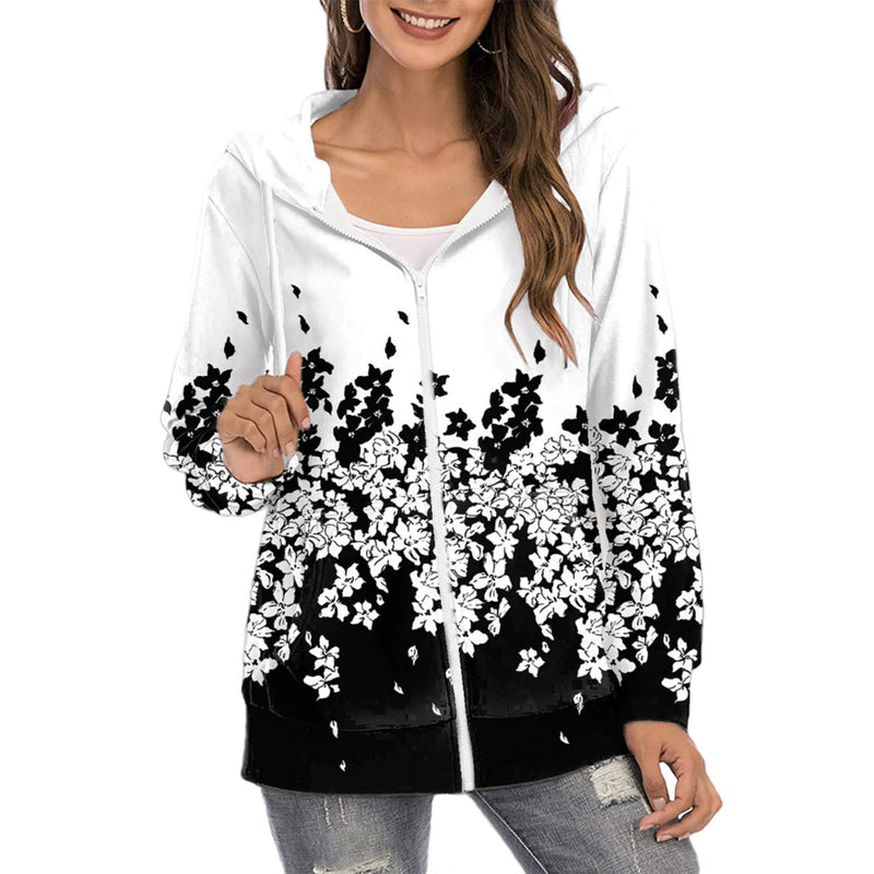 Sweat à Capuche Zippé Manches Longues Imprimé FloralMode