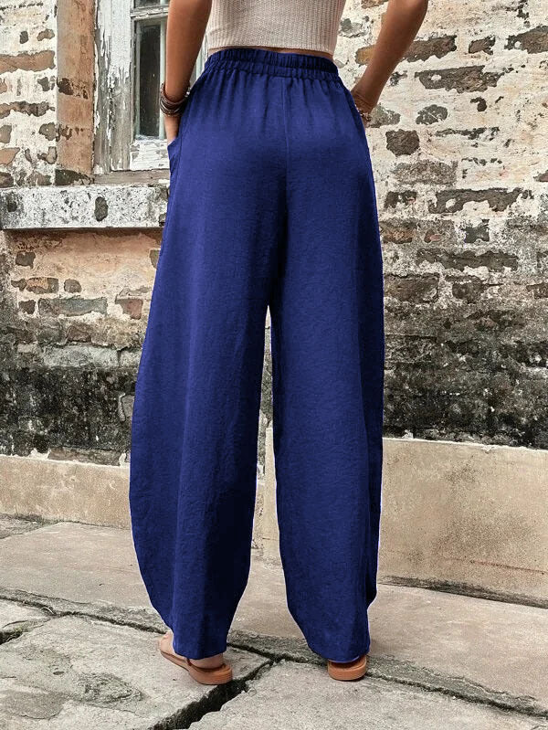 Pantalon Décontracté Couleur Unie Taille Haute avec Poches