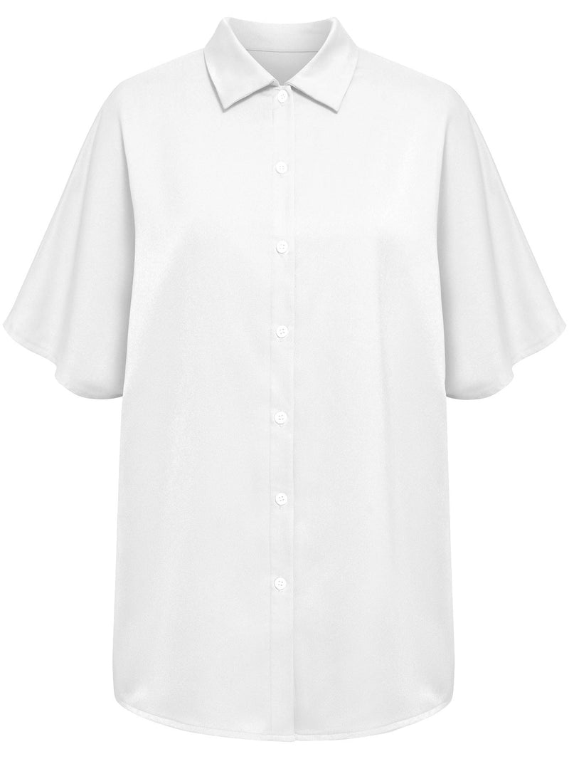 Chemise Unie Boutonnée Manches Courtes Col Rabattu