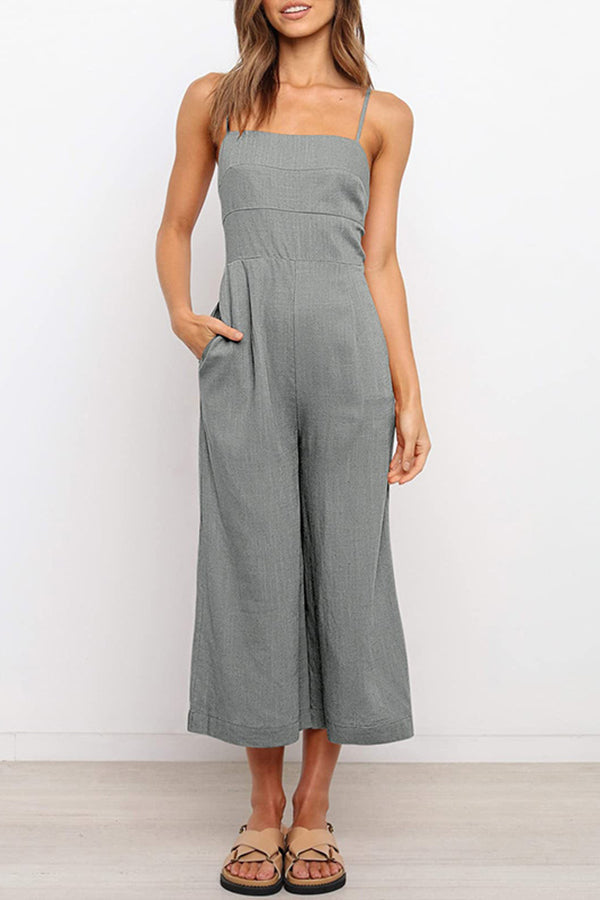 Solid Tie Backless Cropped Jumpsuits