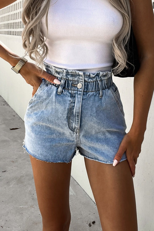 Sundays At The Market Cuffed Denim Paperbag Shorts