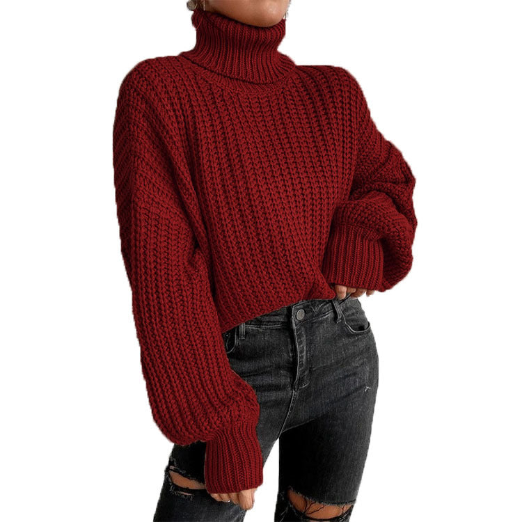 Loose Turtle Neck Knitted Long Sleeve Sweater