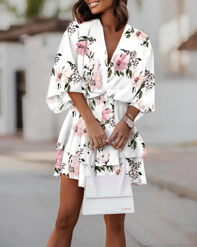 Robe Maxi Décontractée Manches Courtes Floral