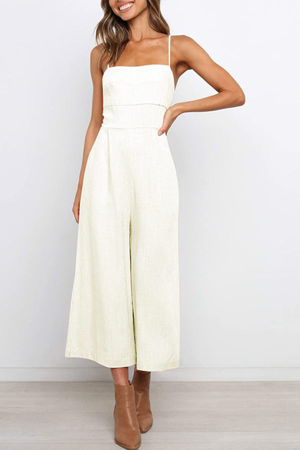 Solid Tie Backless Cropped Jumpsuits