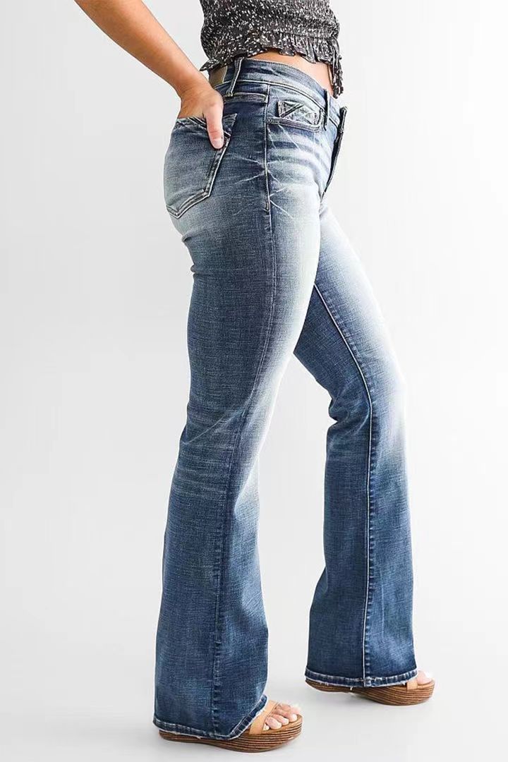 Pantalon en Jean Taille Haute Zippé