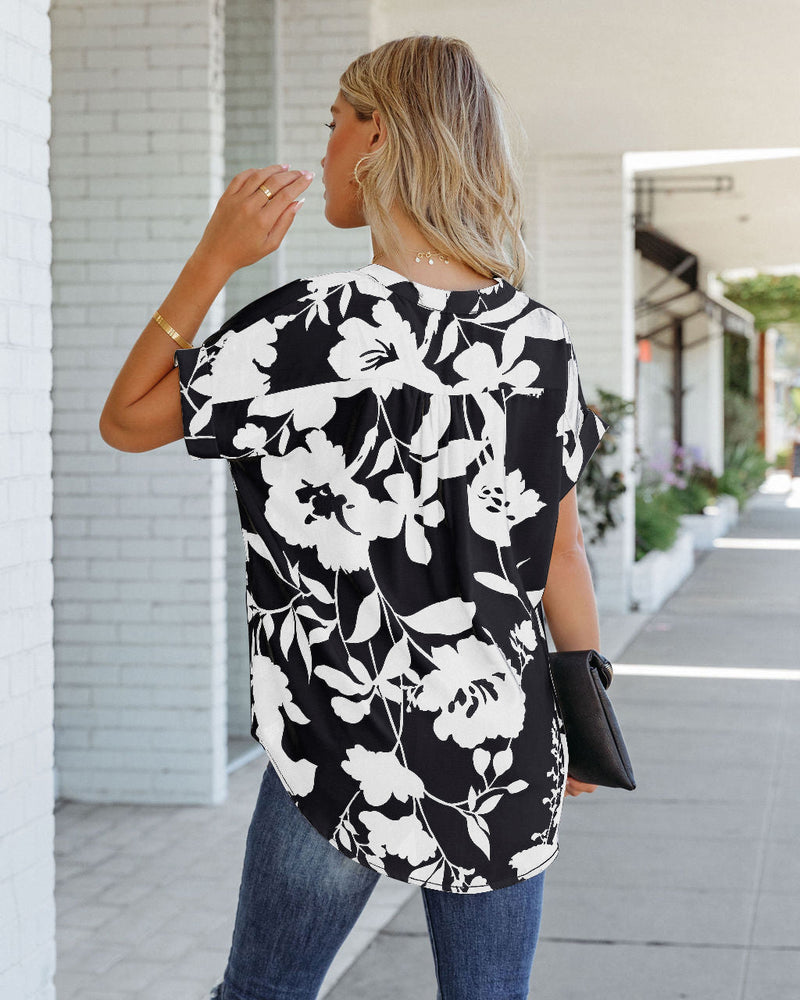 Short Sleeve V Neck Loose Blouse Top