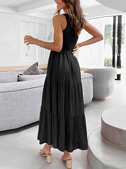 Robe Maxi Taille Haute Sans Manches Une Épaule