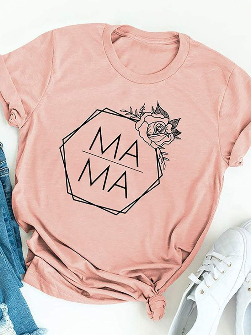 T-Shirt Imprimé MAMA Manches Courtes et Col Rond