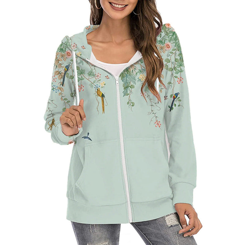 Sweat à Capuche Zippé Manches Longues Imprimé FloralMode