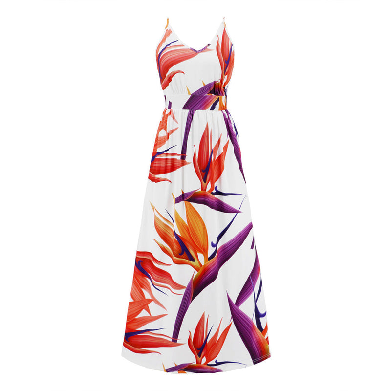 Sleeveless Spaghetti Strap V-Neck Printed Maxi Dress