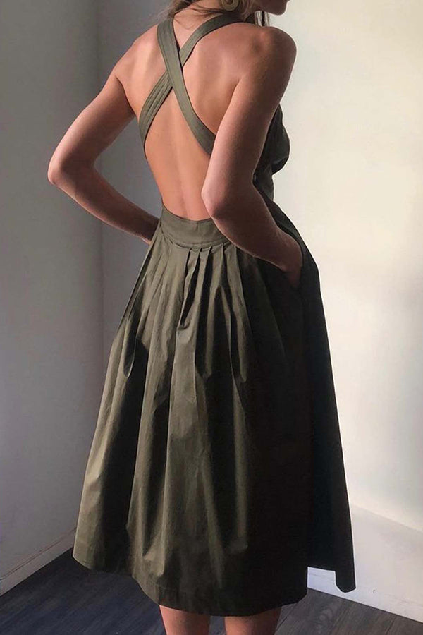 Halter Square Neck Backless Midi Dress