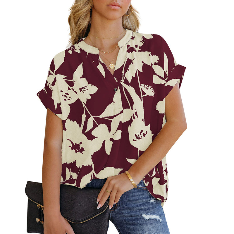 Short Sleeve V Neck Loose Blouse Top