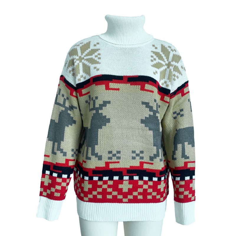 Pull en Maille Col Roulé et Imprimé Noël