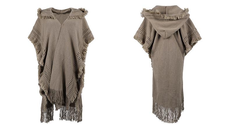 Ponchos Châles Ouvert Devant Capuche  Cardigan en Tricot