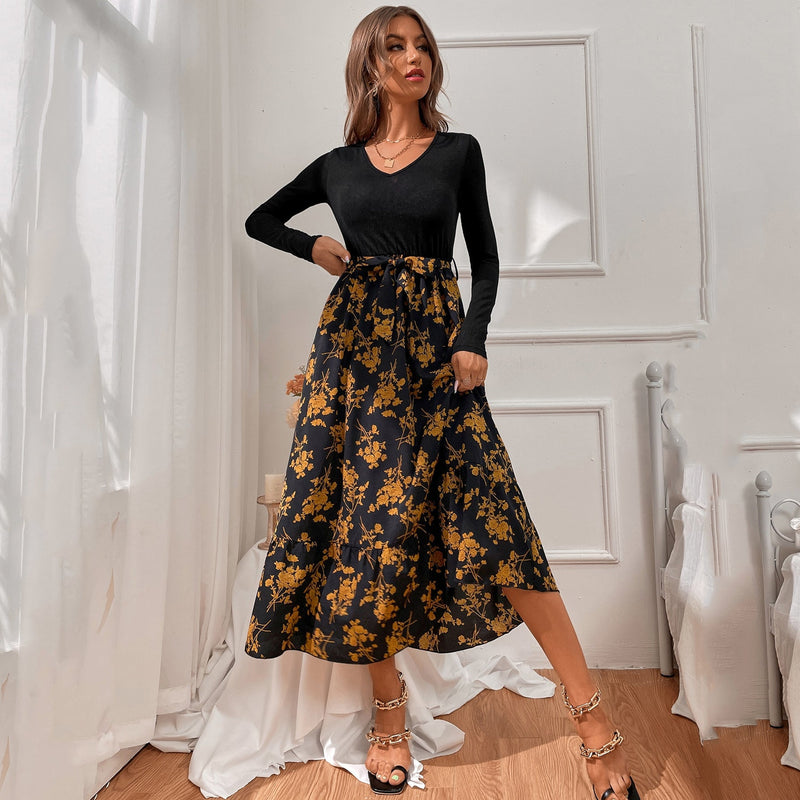 Robe Maxi Fleurie Décontractée Manches Longues