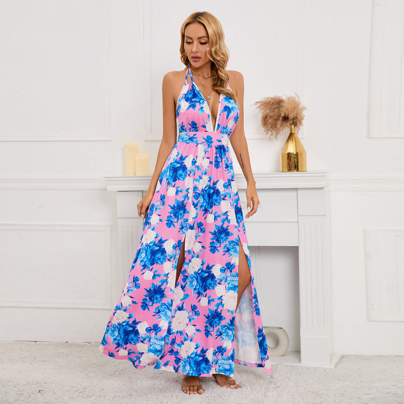 Longue Robe Sans Manches Imprimée Floral Dos Nu