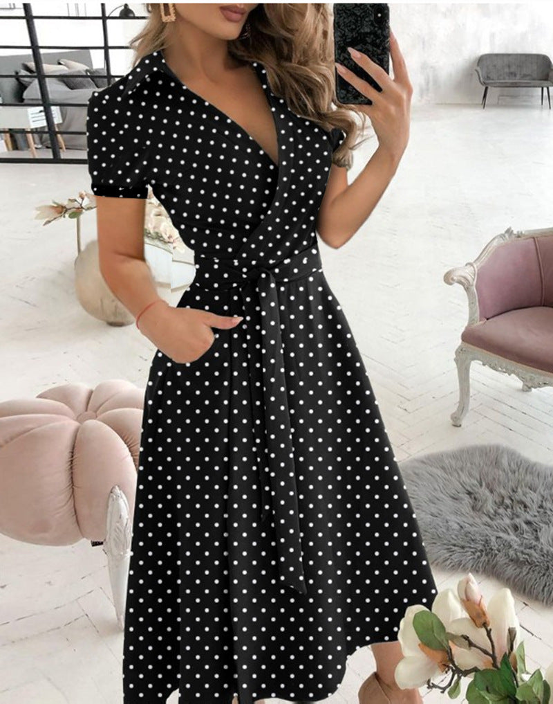 Robe Midi Manches Courtes Col en V Croisé