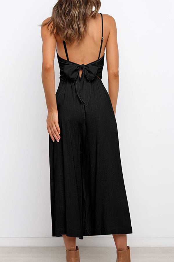 Solid Tie Backless Cropped Jumpsuits