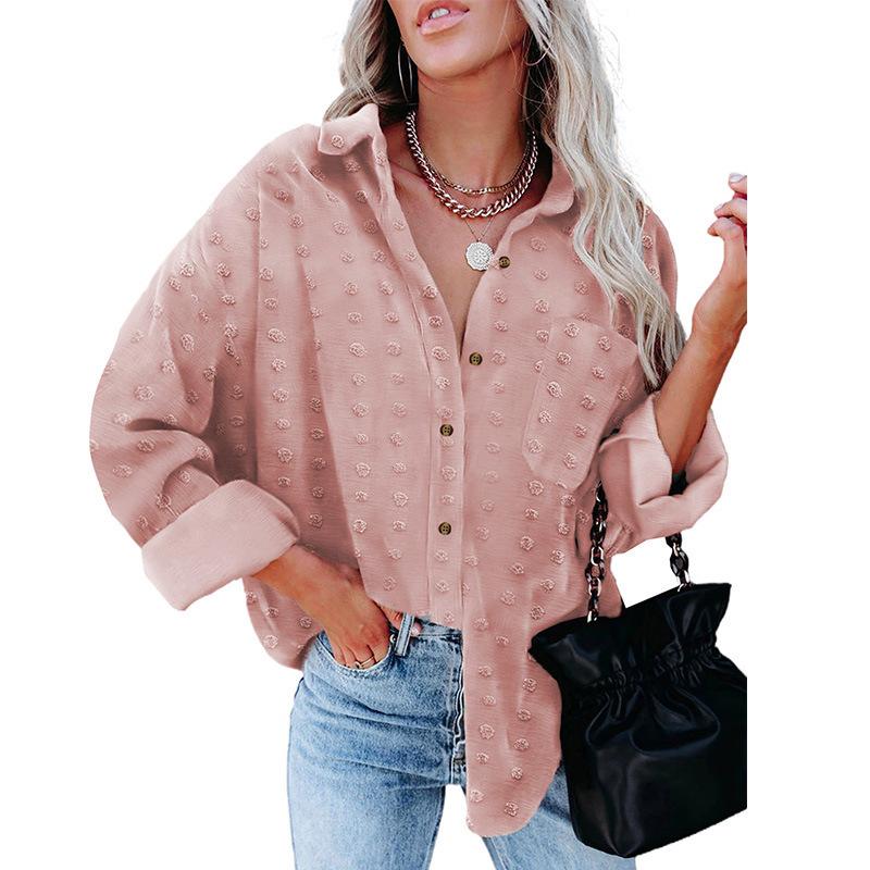 Swiss Dot Oversize Button Up Blouse Top