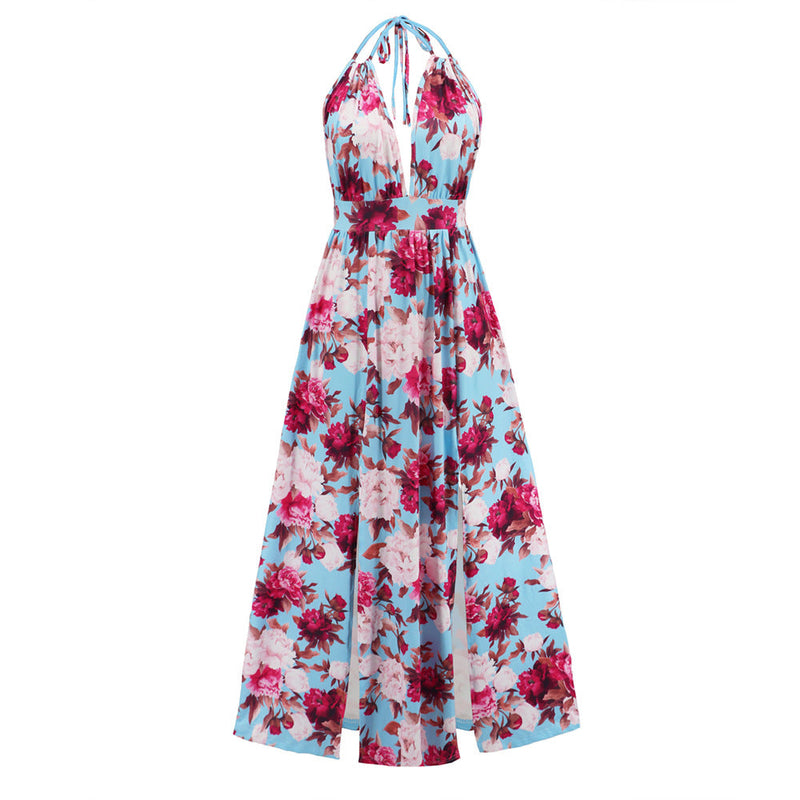 Longue Robe Sans Manches Imprimée Floral Dos Nu