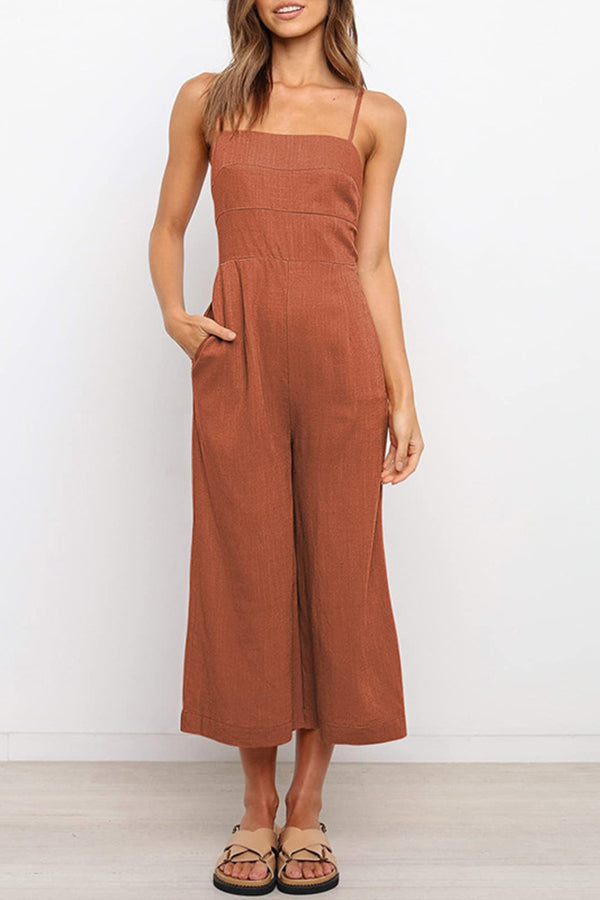 Solid Tie Backless Cropped Jumpsuits