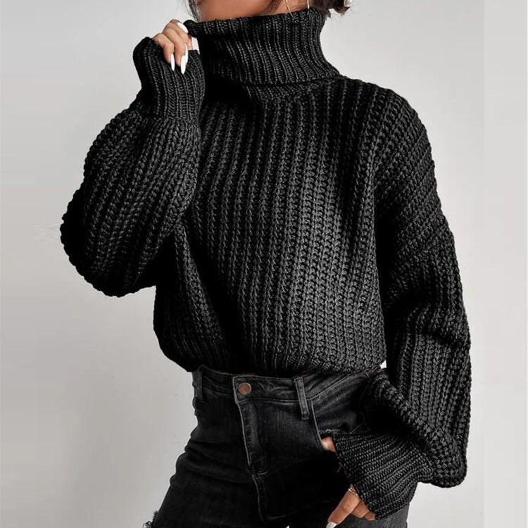 Loose Turtle Neck Knitted Long Sleeve Sweater