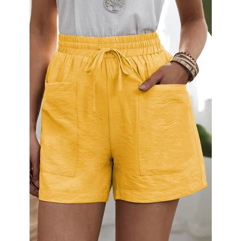 Short Couleur Unie Taille Haute Poche Cordon de Serrage