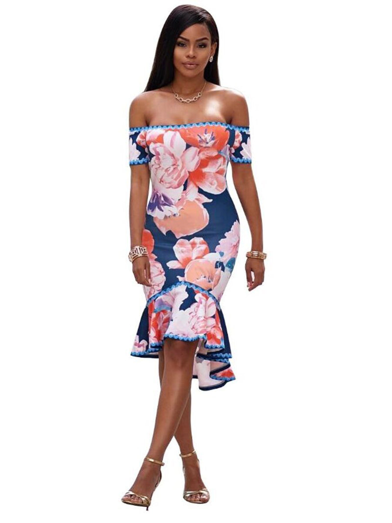 Robe à Épaules Dénudées Imprimé Floral