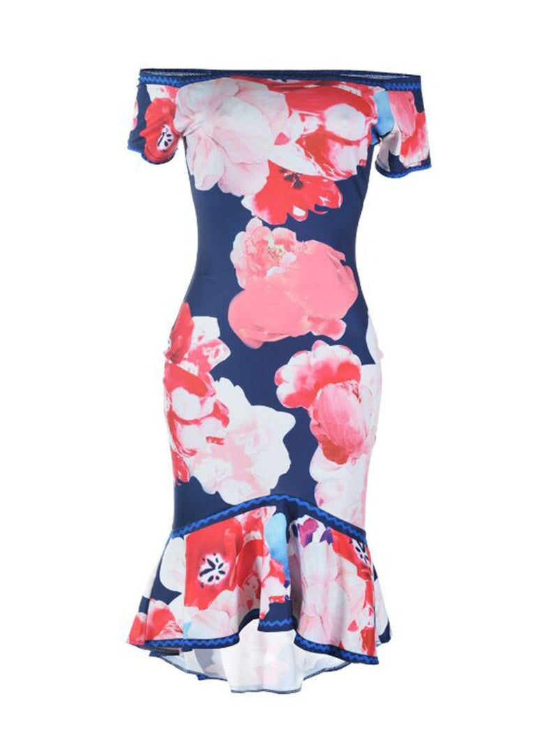 Robe à Épaules Dénudées Imprimé Floral