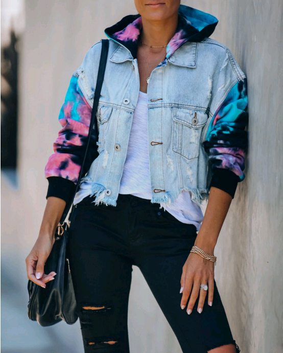 VESTE EN DENIM À CAPUCHE TIE DYE