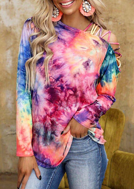 Chemisier Tie-dye Manches Longues Encolure Oblique Croisée