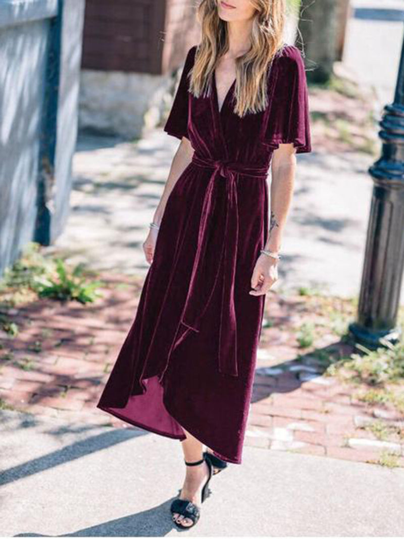 Robe Longue En Velours Irrégulière