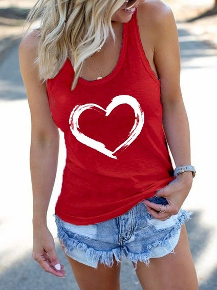 Women's Tank Tops Heart Print Crew Neck Sleeveless Tank Top