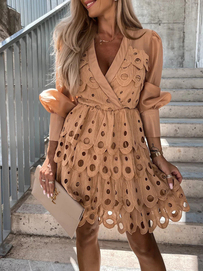 Women's Dresses Casual Hollow Long Sleeve Layered Cake Dress