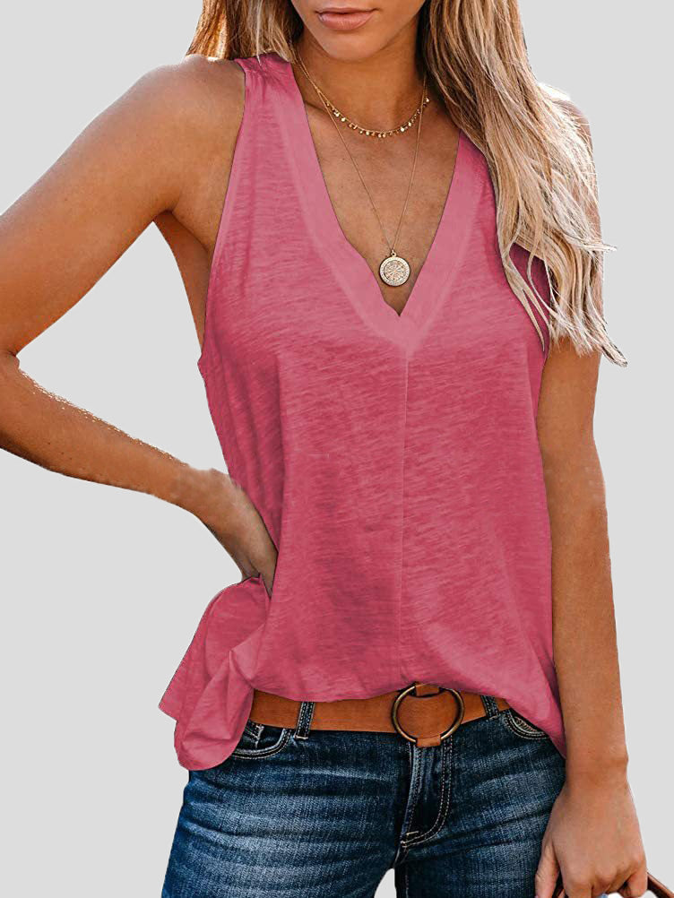 Women's Tank Tops Solid V-Neck Comfort Sleeveless Tank Top