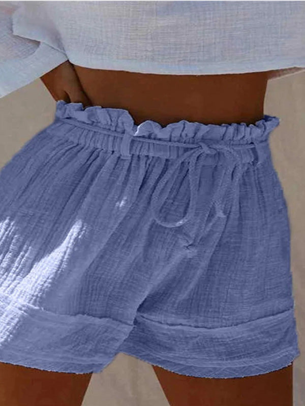 Women's Shorts Solid Elastic Waist Cotton Linen Shorts