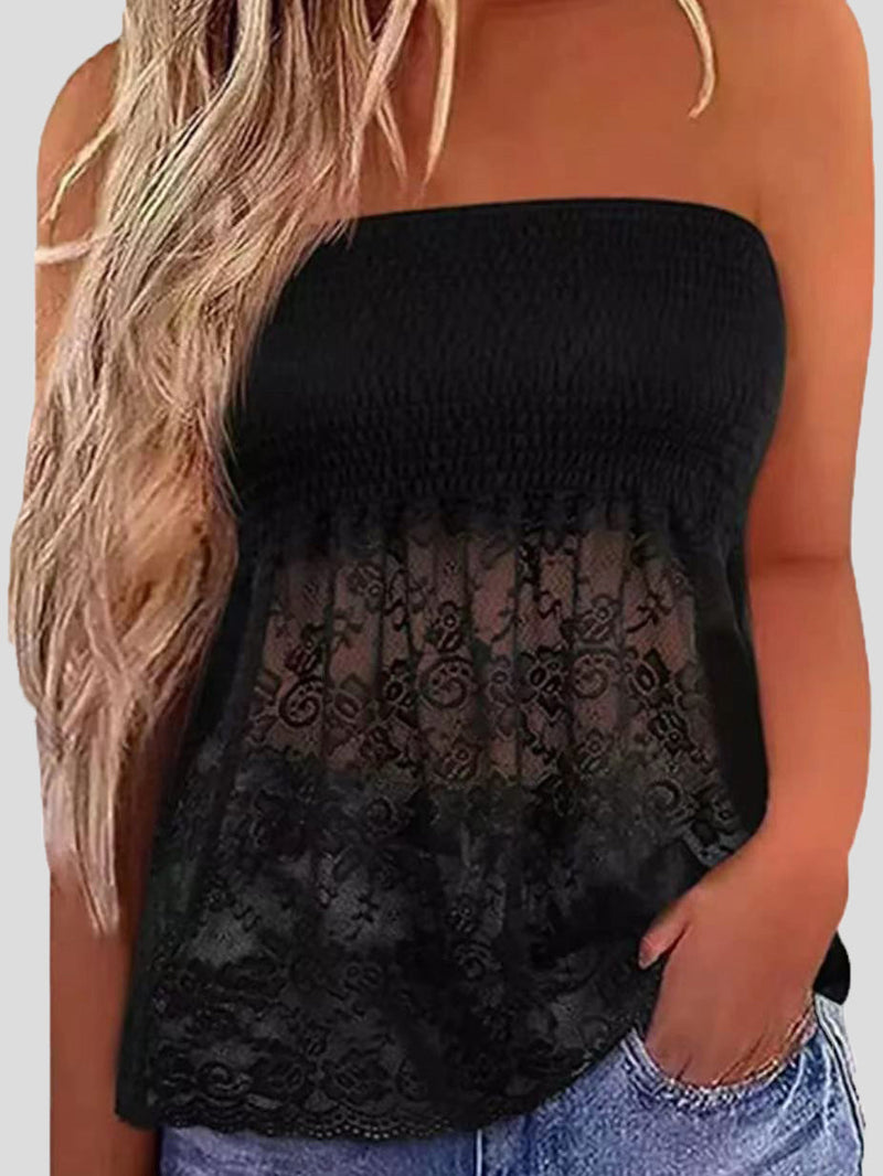 Women's Tank Tops Tube Top Lace Panel Sleeveless Tank Top