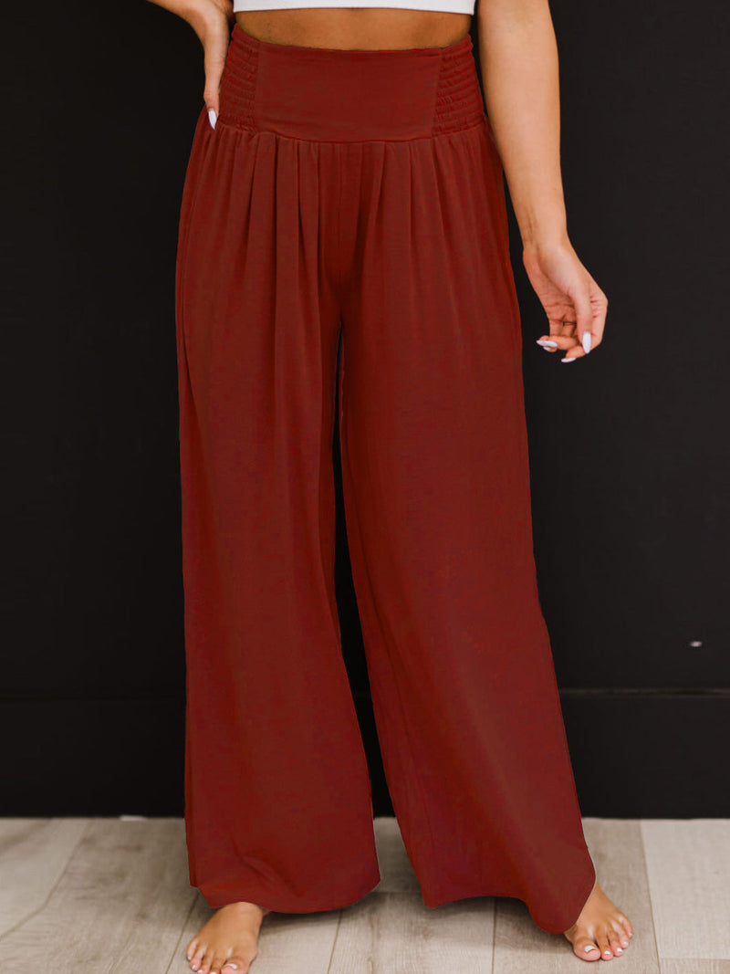 Women's Pants Casual Solid Elastic High Waist Wide Leg Pants