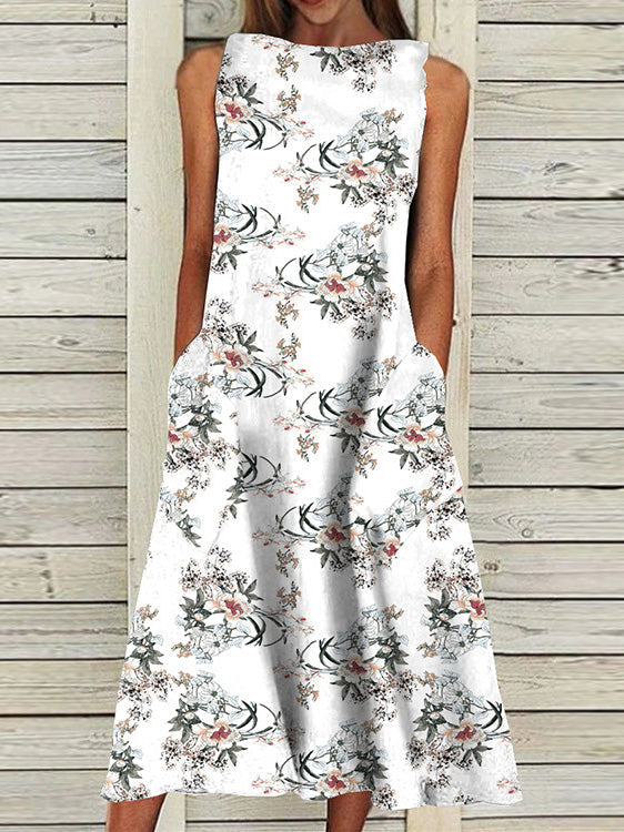 Women's Dresses Casual Floral Pocket Sleeveless Dress