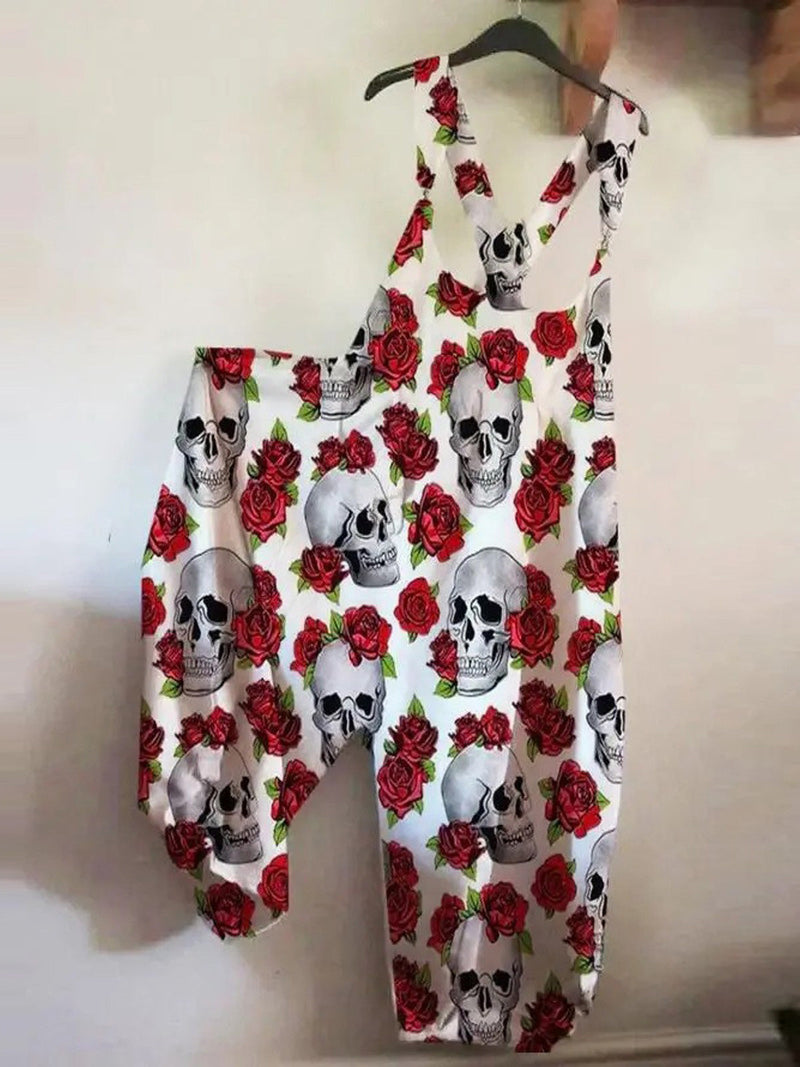 Women's Jumpsuits Loose Skull Print Sleeveless Jumpsuit